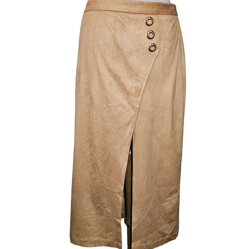 Urban Revivo Tan Vegan Faux Suede Midi Skirt Size 8